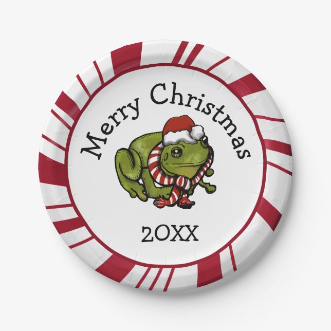 Plato De Papel Merry Christmas Santa Frog Plates (Anverso)