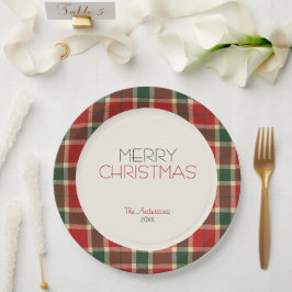 Plato De Papel Merry Christmas Tartan Plaid Personalizado