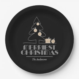 Plato De Papel Merry Christmas Tree Black