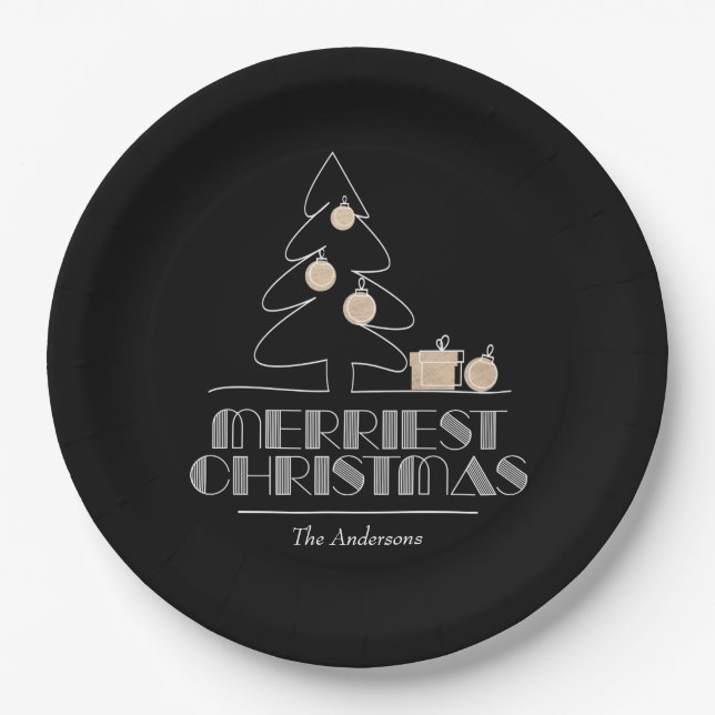 Plato De Papel Merry Christmas Tree Black (Anverso)