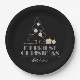 Plato De Papel Merry Christmas Tree Black