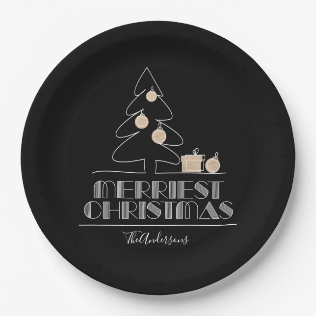 Plato De Papel Merry Christmas Tree Black (Anverso)