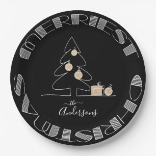 Plato De Papel Merry Christmas Tree Black