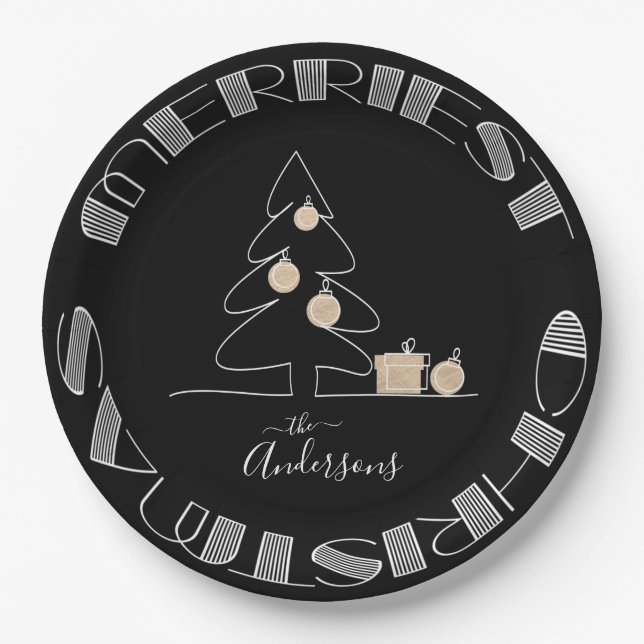 Plato De Papel Merry Christmas Tree Black (Anverso)