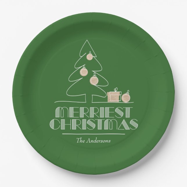 Plato De Papel Merry Christmas Tree Green (Anverso)