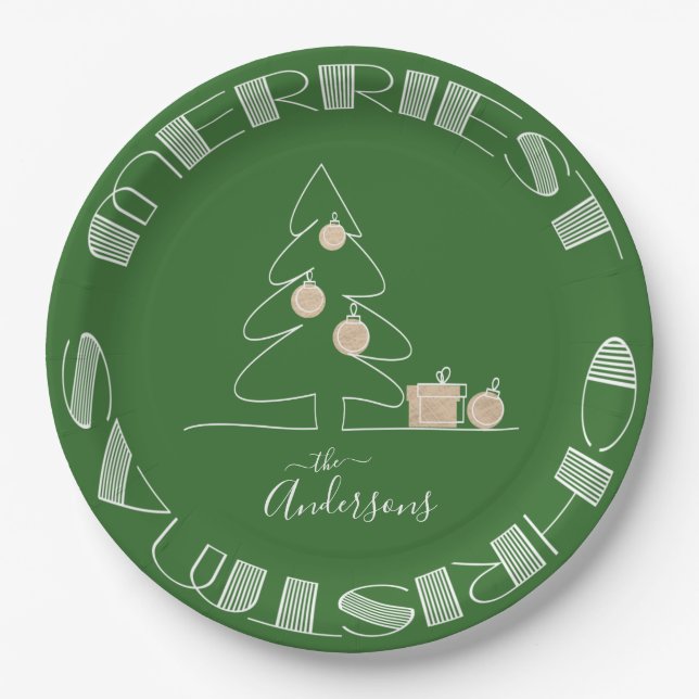 Plato De Papel Merry Christmas Tree Green (Anverso)