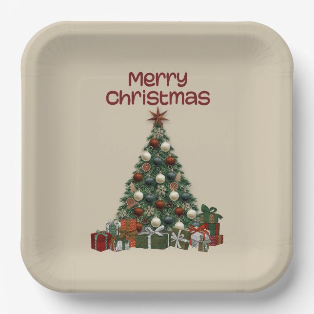 Plato De Papel Merry Christmas Tree Paper Plate (Anverso)