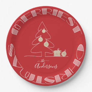 Plato De Papel Merry Christmas Tree Red
