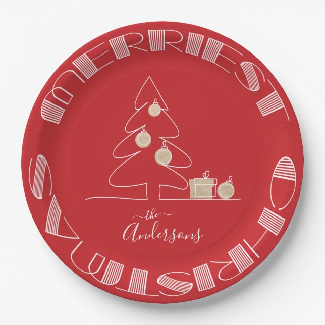 Plato De Papel Merry Christmas Tree Red (Anverso)