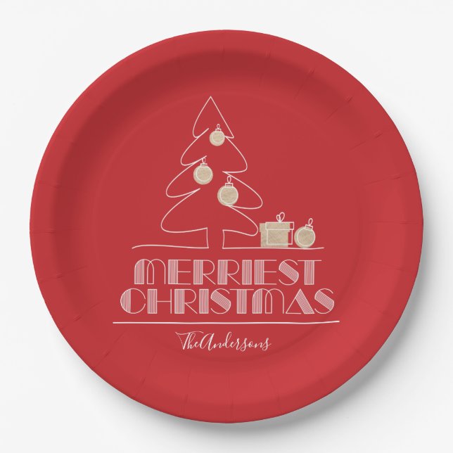 Plato De Papel Merry Christmas Tree Red (Anverso)
