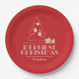 Plato De Papel Merry Christmas Tree Red