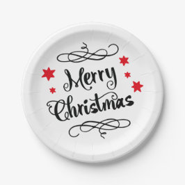 Plato De Papel Merry Christmas Typography Red White