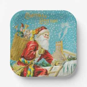 Plato De Papel Merry Christmas vintage art