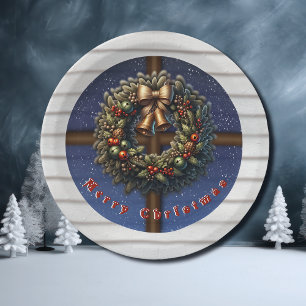 Plato De Papel Merry Christmas Window Wreath Paper Placa