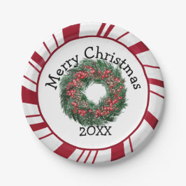 Plato De Papel Merry Christmas Wreath Plates