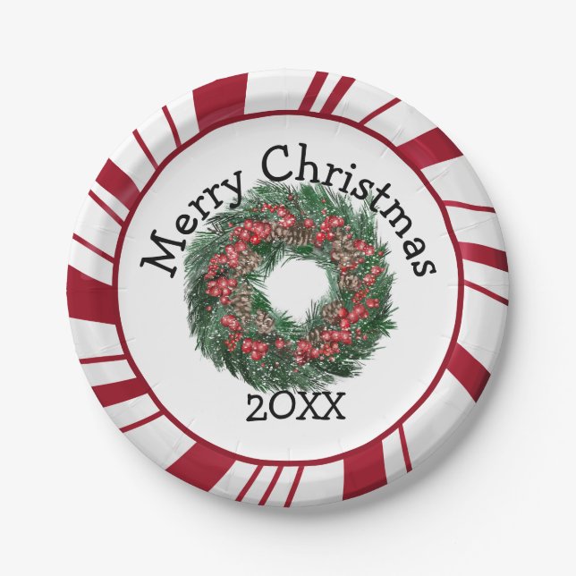 Plato De Papel Merry Christmas Wreath Plates (Anverso)