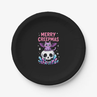 Plato De Papel Merry Creepmas Cat Pastel Goth Christmas Skull T-S