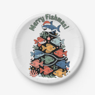 Plato De Papel Merry Fishmas Christmas Tree Fish Funny Fishing