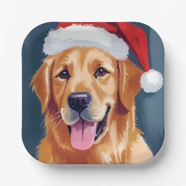 Plato De Papel Merry Golden Retriever | Navidades de perros de Sa (Anverso)