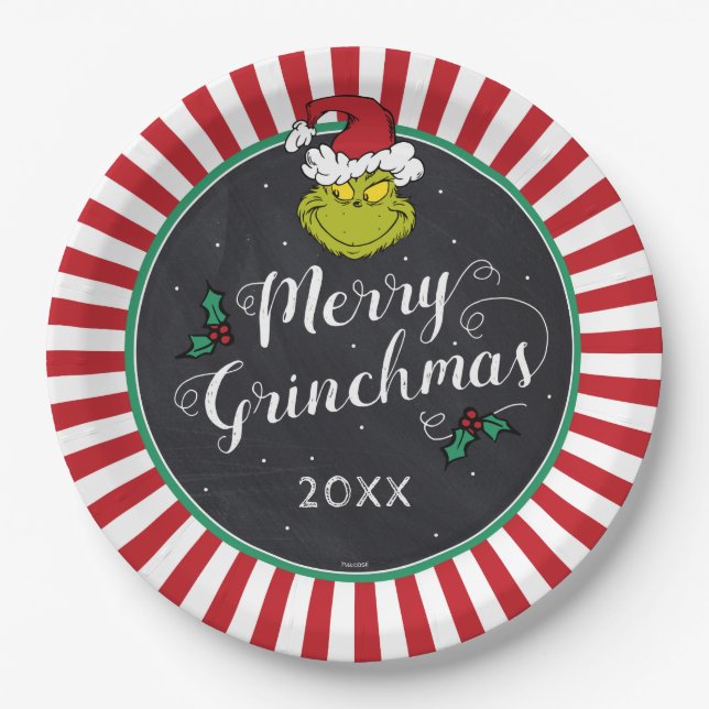 Plato De Papel Merry Grinchmas | Fiesta de Grinch (Anverso)