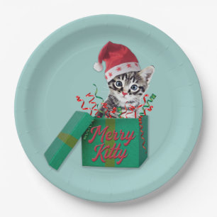 Plato De Papel Merry Kitty, Feliz Navidad