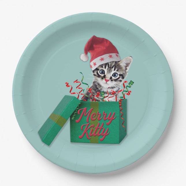 Plato De Papel Merry Kitty, Feliz Navidad (Anverso)