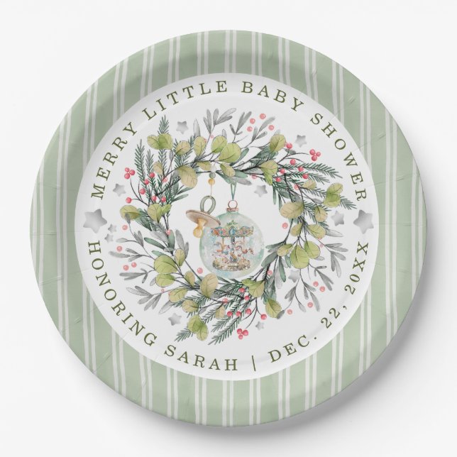 Plato De Papel Merry Little Baby Shower Dinner Plates (Anverso)