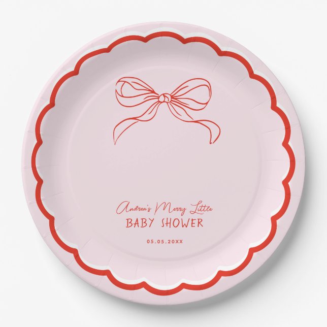 Plato De Papel Merry Little Baby Shower Hand Drawn Christmas (Anverso)