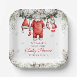 Plato De Papel Merry Little Baby Shower Santa Clothesline