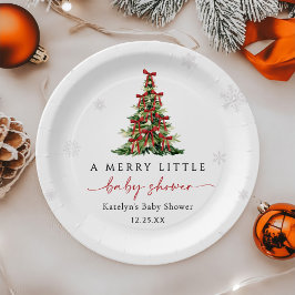 Plato De Papel Merry Little Christmas Tree Baby Shower
