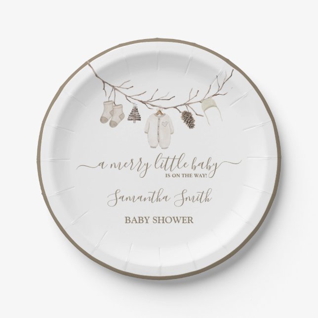 Plato De Papel Merry Little Christmas Winter Baby Shower (Anverso)
