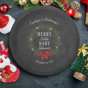 Plato De Papel Merry Little Navidades Baby Shower