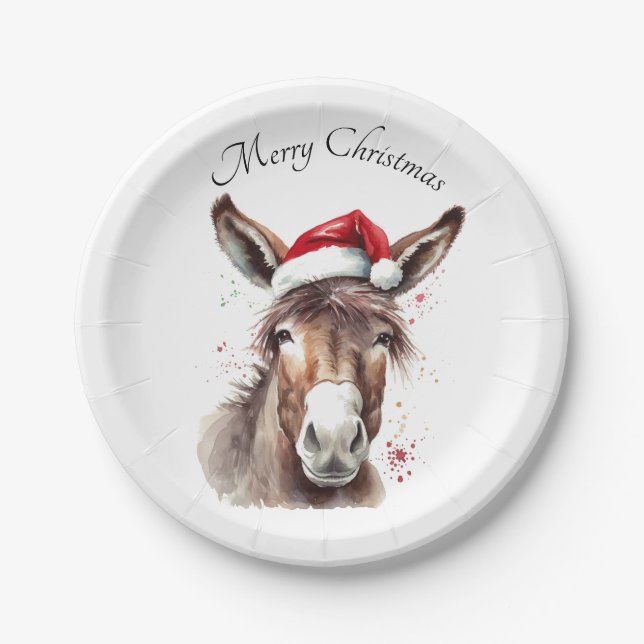 Plato De Papel Merry Little Navidades Donkey, personalizado (Anverso)