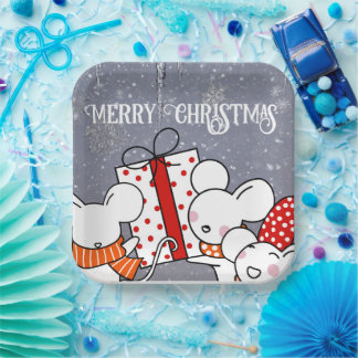 Plato De Papel Merry little Navidades Mice