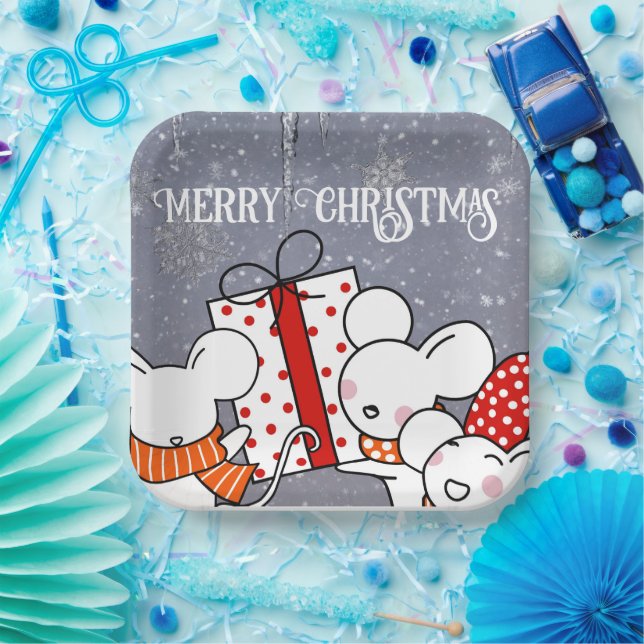 Plato De Papel Merry little Navidades Mice (Fiesta)