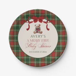 Plato De Papel Merry Little Red Bow Christmas Plaid