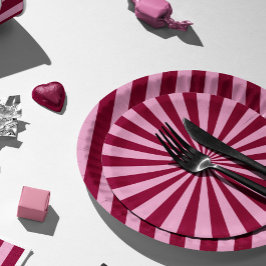 Plato De Papel Merry little red stripe Christmas Party Plate