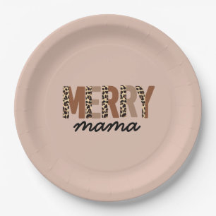 Plato De Papel "Merry Mama" Bloque de color moderno Leopard Boho