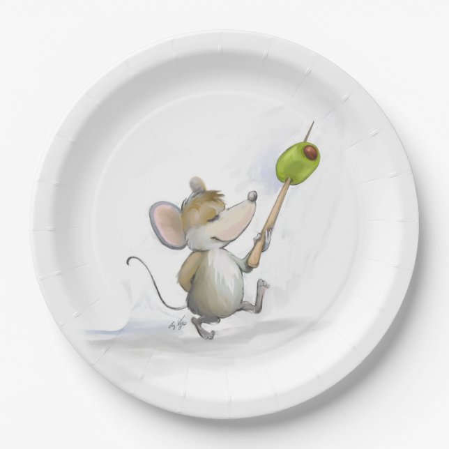 Plato De Papel Merry Mouse Moe with Olive Paper Plate (Anverso)