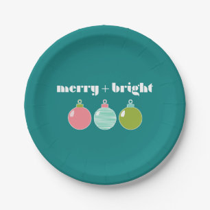Plato De Papel Merry + Placa de papel de vacaciones brillante