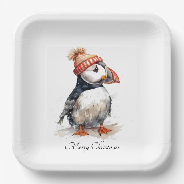 Plato De Papel Merry Puffin, personalizado (Anverso)