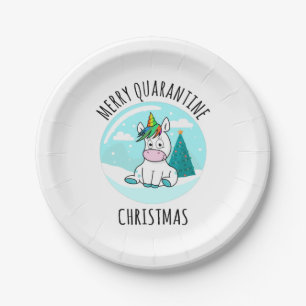 Plato De Papel Merry Quarantine Navidades Unicorn
