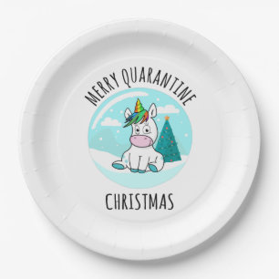 Plato De Papel Merry Quarantine Navidades Unicorn