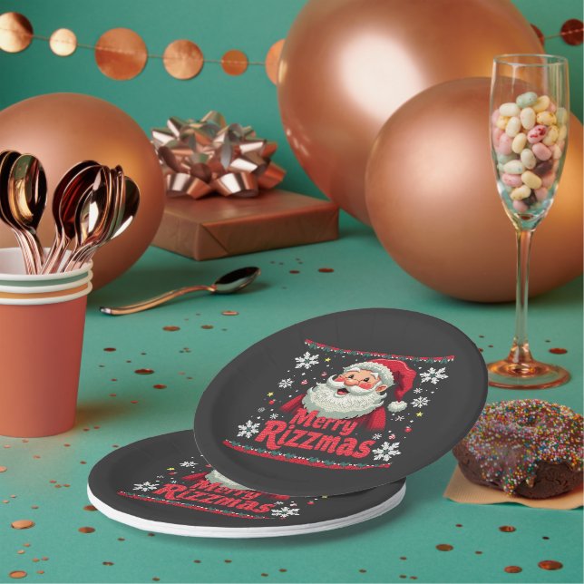 Plato De Papel Merry Rizzmas Santa Rizz Funny Navidades Rizzler (Multi)