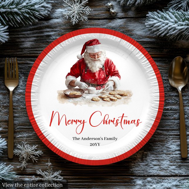 Plato De Papel Merry Santa Claus Rustic Custom Name Editable  (Merry Santa Claus Rustic Custom Name Editable Plate)