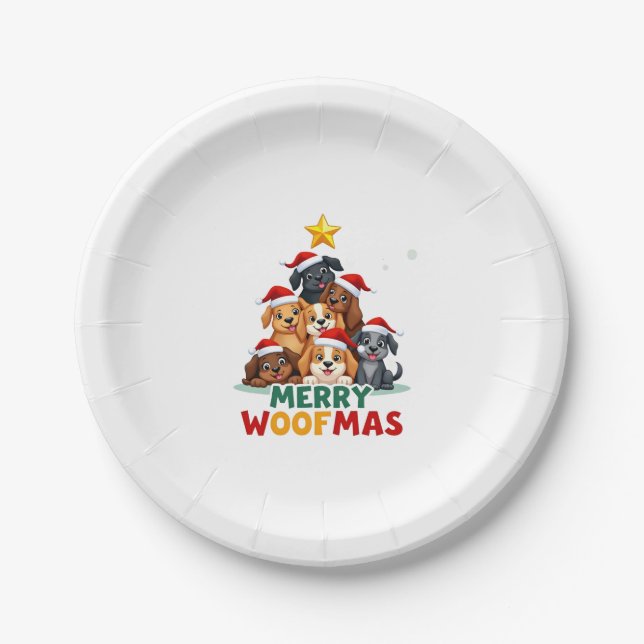 Plato De Papel Merry Woofmas - Merry Christmas For Dog Lovers (4) (Anverso)