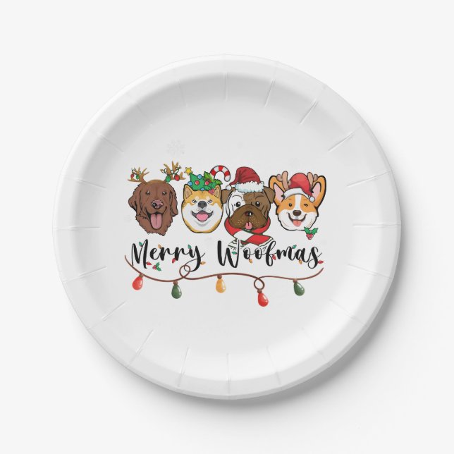 Plato De Papel Merry Woofmas Typography Paper Plate (Anverso)