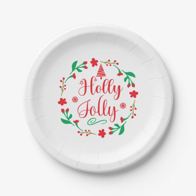 Plato De Papel Merry Xmas Holly Jolly (Anverso)