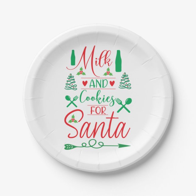 Plato De Papel Merry Xmas Milk And Cookies For Santa (Anverso)