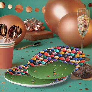 Plato De Papel Mesa de billar con pintura al óleo con bolas y tac